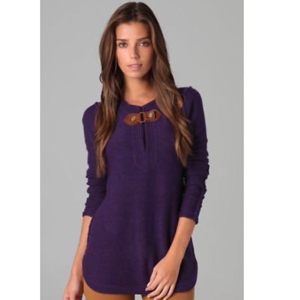 Tory Burch Purple Sweater with Leather Detail